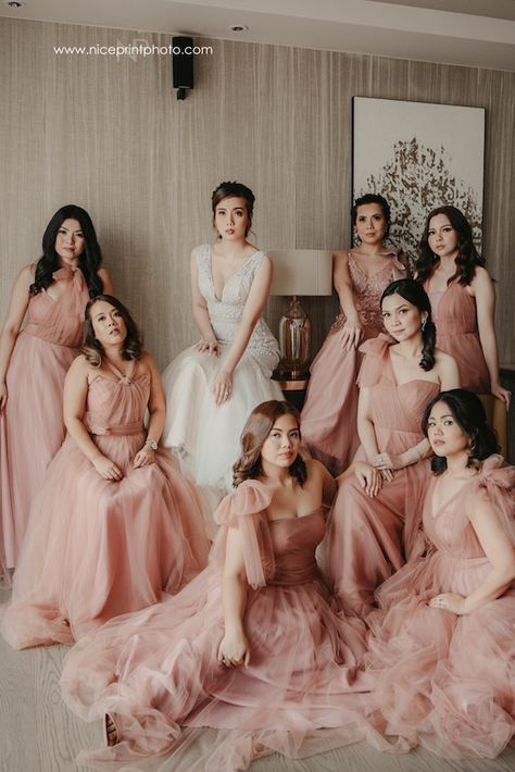 Haute Couture, Old Rose Bridesmaid Dress, Wedding Entourage Gowns, Wedding In The Philippines, Entourage Gowns, Christian Wedding Gowns, Bridesmaid Poses, Bridesmaid Tulle, Wedding Entourage