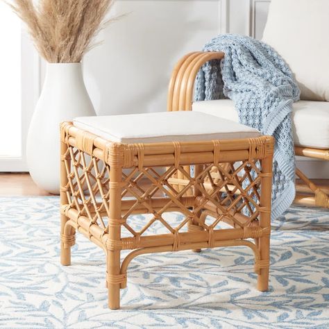 Beachcrest Home Simona Rattan Ottoman W/ Cush | Wayfair Frame Crafts, Rattan Ottoman, Rattan Stool, Upholstered Ottoman, Beachcrest Home, Wood Dust, Birch Lane, Entertaining Guests, Living Room Seating