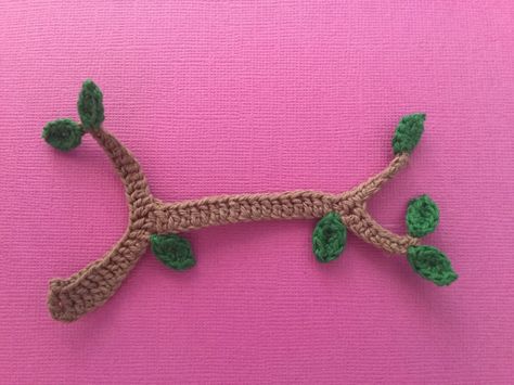 Crochet branch with leaves Amigurumi Patterns, Crochet Branches Pattern, Crochet Tree Branch, Crochet Tree Applique, Crochet Tree Applique Pattern Free, Two Birds On A Branch, Crafty Flowers, Stitch Head, Tree Crochet