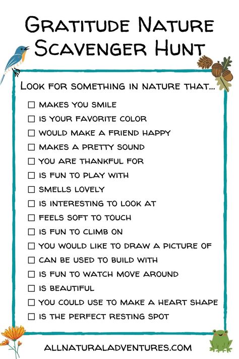 For a fun and meaningful outdoor activity with kids, try this gratitude nature scavenger hunt! It’s perfect for adding a little thankfulness while hiking, camping or even playing in your own backyard. Nature, Gratitude Nature Scavenger Hunt, Forest School Scavenger Hunt, Kids Hiking Scavenger Hunt, Fall Nature Walk Scavenger Hunt, Cabin Scavenger Hunt, Nature Scavenger Hunt For Adults, Outdoor Camp Activities, Nature Scavenger Hunt For Teens