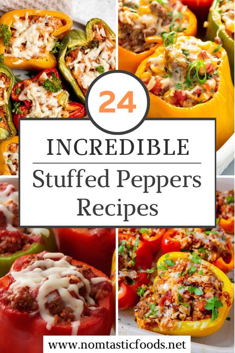 Stuffed Peppers are such a fun, delicious and easy dish that can fit into meal as an appetizer or main course. Here is a fantastic list of our favorite recipes ranging from classic to adventurous! Easy Stuffed Peppers Recipe | Turkey Stuffed Peppers Recipe | Beef Stuffed Peppers Recipe | Vegetarian Stuffed Peppers Recipe | Chicken Stuffed Peppers Recipe #StuffedPeppersRecipe #HealthyStuffedPeppersRecipe #KetoStuffedPeppersRecipe Stuffed Peppers Ideas, Stuffed Pepper Variations, Different Stuffed Peppers, Cabbage Stuffed Peppers, Unique Stuffed Peppers, Stuffed Peppers On Grill, Summer Stuffed Peppers, Vegetarian Stuffed Peppers Recipe, Fall Stuffed Peppers