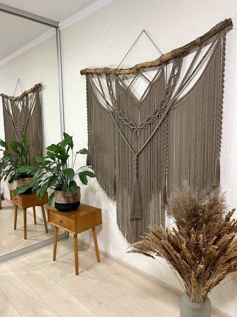 Thanks for the kind words! ★★★★★ "In love! Everything about it and the transaction was great." Madison C. https://etsy.me/3X2Z2Es #etsy #brown #macrame #entryway #wallhangings #bohemianwalldecor #wovenwallhanging #bedroomwalldecor #macramewallhanging #bohotapestry Giant Macrame Wall Hanging, Large Macrame Wall Hanging Diy, Macrame Living Room Decor, Boho Hanging Decor, Large Boho Wall Decor, Big Macrame Wall Hanging, Wide Macrame Wall Hanging, Large Wall Decor Living Room, Macrame Wall Hanging Decor