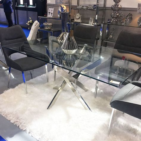 Glass Dining Table Designs, Glass Dinning Table, Glass Dining Tables, Class Aesthetic, Leg Structure, Glass Dining Room Table, Glass Round Dining Table, Tempered Glass Table Top, Glam Decor