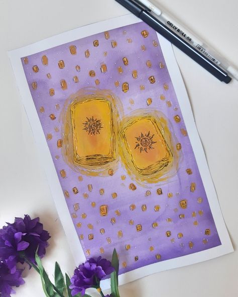 Tangled Themed Painting, Repunzal Tangled Aesthetic Painting, Repunzle Painting Ideas, The Art Of Tangled, Tangled Castle Painting, Rapunzel Watercolor Art, Tangled Painting Ideas Easy, Tangled Art Painting, Diy Tangled Decorations