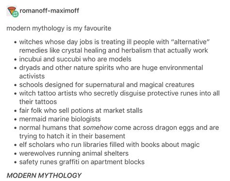 modern mythology and urban fantasy - writing prompts Humour, Urban Fantasy Writing, Modern Mythology, Comics Sketch, Otp Prompts, Writing Prompts Fantasy, Environmental Activist, Witch Tattoo, Writing Promts