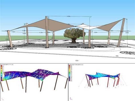 Carport Shade, Backyard Skatepark, Geometry Architecture, Architecture Drawing Presentation, Canopy Architecture, Tensile Structures, Shelter Design, Bamboo Architecture, Kindergarten Design