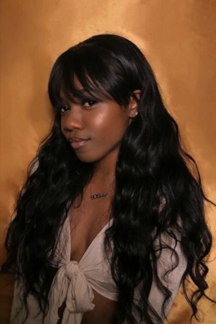 😘 Good Morning, don't you wanna get nice hair like that? ❤️Code:DH15 for extra 15% off Cabello Afro Natural, 90s Grunge Hair, Long Black Wig, Hair With Bangs, Fringe Hairstyles, Wig With Bangs, Long Black Hair, Long Straight Hair, Hair Life