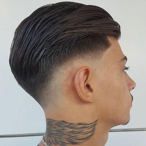 Low Fade Long Hair, Back Hairstyles For Men, Long Slicked Back Hair, Slicked Back Hairstyles, Slick Back Haircut, Swept Back Hair, Male Haircuts Curly, Mens Hairstyles Fade, Low Fade Haircut