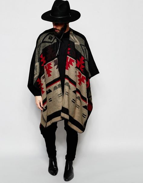 Image 1 of ASOS Cape In Geo-Tribal Design In Monochrome Stylish Men, Aztec Designs, Men Looks, Mode Style, Fashion Mode, Mens Street Style, Urban Fashion, Look Fashion, Style Guides