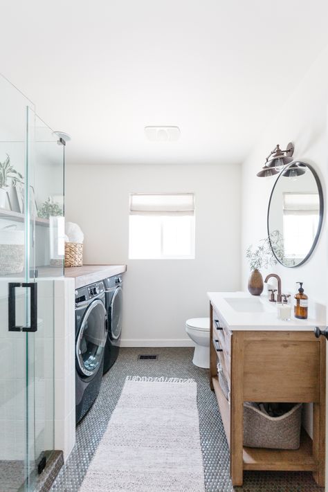 Bathroom And Laundry Room Combo, Bathroom Laundry Room Combo, Laundry Bathroom Combo, Laundry Room Bathroom Combo, Bathroom With Laundry, Basement Laundry, Bathroom Laundry Room, Laundry Room Renovation, Laundry Room Bathroom