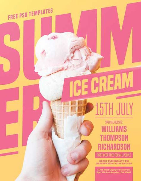 Summer Ice Cream Party, Posters Conception Graphique, Winter Poster, Ice Cream Poster, Free Psd Flyer Templates, Ice Cream Design, Free Psd Flyer, Desain Editorial, Summer Ice Cream