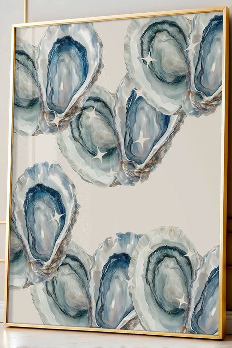 Blue Oyster Print, Aesthetic Coastal Beachy Print, Blue Preppy Wall Art, Light Blue Wall Art, College Dorm Decor, Beachy Wall Art  Add a touch of nautical charm to your space with this stunning oyster print! Perfect for the coastal cowgirl aesthetic, this light blue wall art brings beachy vibes to your college dorm or apartment. Whether you're going for preppy room decor or a serene coastal look, this print blends beautifully with seashell and ocean artwork for a fresh, beachy feel! Blue Preppy Wall Art, Light Blue Wall Art, Oyster Print, Wall Art College, Coastal Cowgirl Aesthetic, Beachy Wall Art, Wall Art Light, Aesthetic Coastal, Blue Preppy