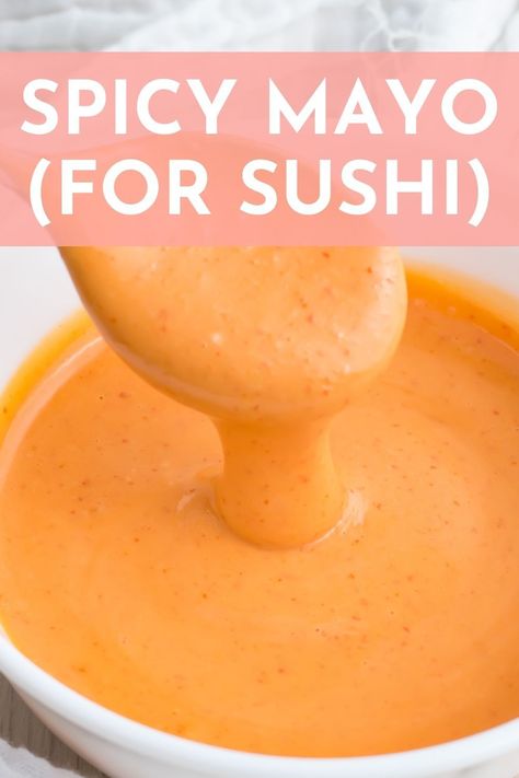 This Spicy Mayo Recipe is a game-changer for sushi night! Made with just a handful of ingredients, this creamy and spicy sauce is perfect for dipping your favorite rolls and adding a little bit of flavor to your meal. Essen, How To Make Spicy California Rolls, Homemade Spicy Mayo For Sushi, Sushi Toppings Sauce Recipes, Sriracha Mayo Sauce For Sushi, Vegan Spicy Mayo Sushi, Spicy California Roll Sushi Recipe, California Roll Sushi Sauce, Orange Sushi Sauce