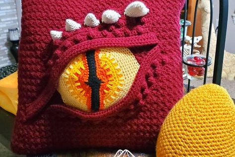 Crochet a Dragon Eye Pillow, From The Imagination of Kati Brown Of Hooked By Kati … Yet Another Distinctive Design! Amigurumi Patterns, Dragon Eye Pillow, Eye Pillow Pattern, Pillow Crochet Pattern, Pattern For Crochet, Crochet Dragon Pattern, Pillow Crochet, Mattress Stitch, Pattern Printable