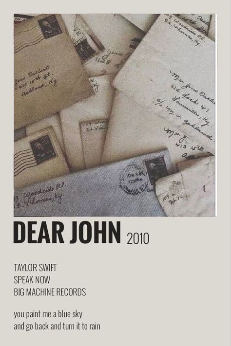 Taylor Swift Dear John, Polaroid Songs, Song Cards, Jessica Rothe, Taylor Swift Discography, Taylor Swift Album Cover, Song Posters, Song Poster, Taylor Songs