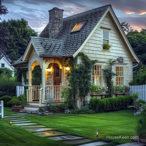 43 Cute Small Cottages With Picket Fences (Pictures) Cottage Core Exterior, Cute Small Cottage, Small English Cottage, Small Cottage Ideas, Cottage Garden Sheds, Cute Small Houses, Cottage Tiny House, Cute Cottages, Tiny House Village