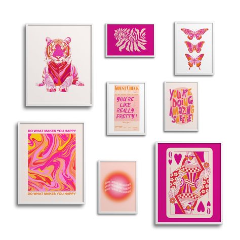 PRICES MAY VARY. Variety of Sizes: Includes 8 prints in different sizes. 8"x10"x3, 5"x7"x3, 4"x6"x2.UNFRAMED, printed on cardboard. Preppy Pink And Orange Wall Art: Queen of Heart, Butterfly, Guest Check, Preppy Tiger, Seaweed, You Are Doing Amazing, Good Things Are Coming, Make You Happy. Premium Protected: Our aesthetic wall art set is shipped in reinforced 100% paperboard mailer. Quality Guaranteed: If there are any problems with your order, we're happy to offer a full refund or replacement. Orange And Pink Decor, Pink And Orange Room, Preppy Pink And Orange, Clemson Dorm, Orange Room Decor, Posters For Bedroom, Girls Apartment, Orange Room, Orange Rooms