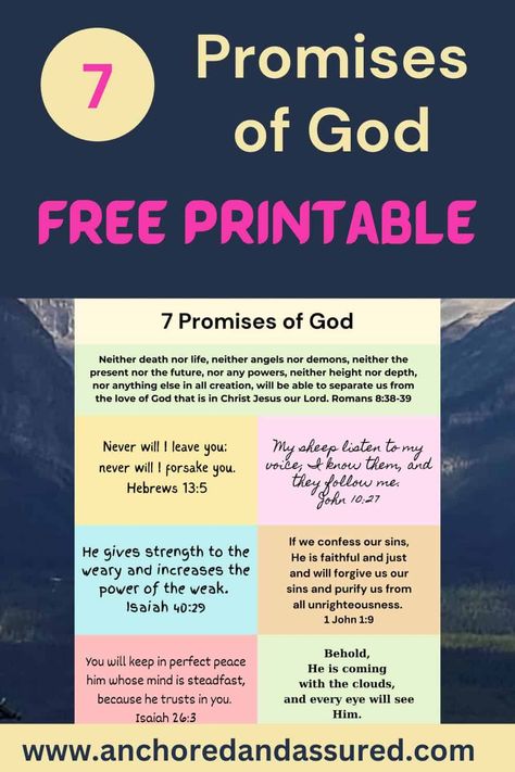 Here are 7 promises of God to help you in difficult times. These Scriptures offer encouragement during hard times. Free printable with Bible verses for praying the Scriptures as you claim these promises. Scripture About Gods Promises, Scripture On God's Promises, Bible Verse Promises, Standing On Gods Promises, Standing On The Promises Of God, Gods Promises Quotes Encouragement, God Promises Quotes, Gods Promises Verses Scriptures, Encouraging Bible Verses Tough Times Gods Promises