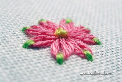 Tipping Daisy Stitch with Color Couture, Patchwork, Detached Chain Stitch, Flower Stitches, Daisy Stitch, Crazy Quilt Stitches, Flower Chain, Lazy Daisy Stitch, Picture Tutorial