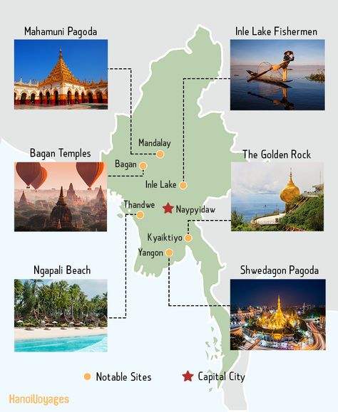 Visit Myanmar's most famous destinations: Inle Lake, Bagan, Yangon and more! Naypyidaw, Ngapali Beach, Backpack Asia, Myanmar Country, Myanmar Yangon, Beaches To Visit, India Travel Places, Yangon Myanmar, Myanmar Travel