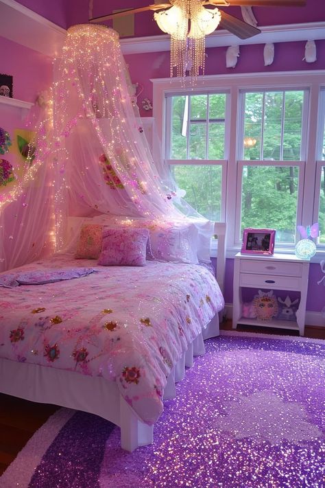 25 Magical Fairy Bedroom Ideas for a Touch of Whimsy Fairy Bedroom Ideas, Purple Kids Bedroom, Sparkly Bedroom, Pink And Purple Bedroom, Glitter Bedroom, Purple Girls Bedroom, Vibe Bedroom, Girls Room Diy, Fairy Bedroom