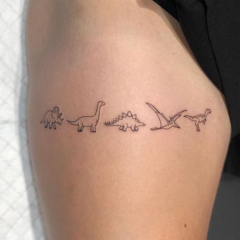 Teeny dinosaurs   for Mia! Thank you so much for having me tattoo ur cute designs on you! @hunterandfoxtattoo  #finelinetattoo #tattoo… Tiny Tattoo, Tattoo Women, Celtic Tattoos, Design Tatuaje, Animal Tattoo Designs, Tier Tattoo, Dinosaur Tattoos, Shape Tattoo, Muster Tattoos