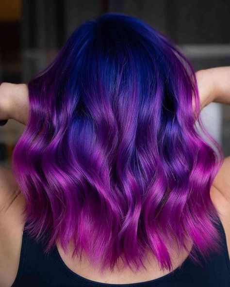 Were you looking for the eye-catching blue and purple hair for a modern style? This dark purple and bright blue with dark roots is a fresh hair color idea you can show to your stylist. Look through our collection and find the one that suits your taste. // Photo Credit: @curtiscolorshair on Instagram Blue Hair Colors, Blue And Purple Hair, Galaxy Hair Color, Blue And Pink Hair, Blue Purple Hair, Pink Purple Hair, Pink Ombre Hair, Purple Ombre Hair, Light Blue Hair