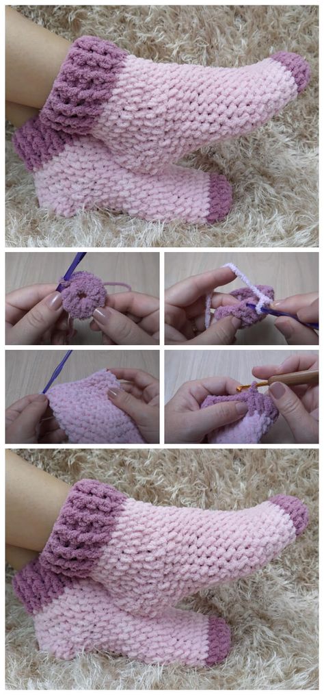 How To Make Crochet Socks, Free Crochet Sock Pattern, Free Crochet Sock Patterns, Crochet Socks Pattern Free, Crotchet Socks, Crochet Gift Ideas Quick, Crochet House Shoes, How To Crochet Socks, How To Crochet Slippers
