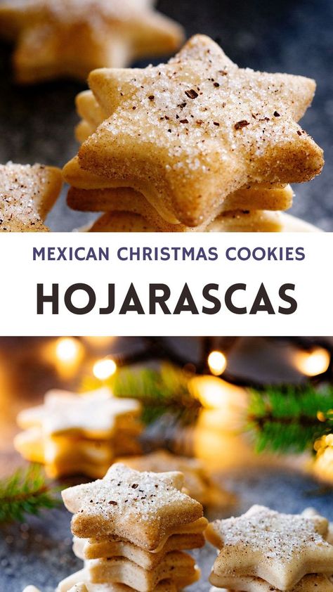 Collage with 2 hojarascas cookies photos and text overlay. Mexican Christmas Cookies, Mexican Sweets, Mexican Cookies, Mexican Sweet Breads, Mexican Bread, Mexican Dessert Recipes, Mexican Christmas, Christmas Cookie Exchange, Mexican Cooking