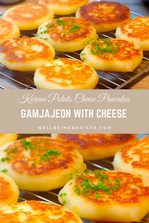 Cheesy Potatoes Pancakes, Potato And Cheese Pancakes, Korean Potato Cheese Pancakes, Asian Potato Cakes, Potato Cheese Pancake Recipe, Garlic Allergy Recipes, Potatoes For Dinner Meals, Korean Cheese Potato Pancake, Korean Sweet Potato Cake