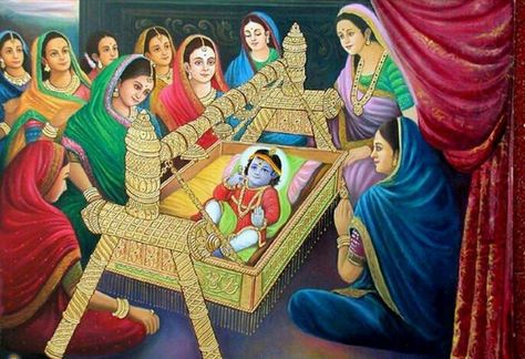 Baby Krishna Ramayan Painting, Krishna Childhood, Krishna Yashoda, Mata Sita, Krishna Birth, Hindu Worship, Rajasthani Painting, Childhood Images, Mughal Art Paintings