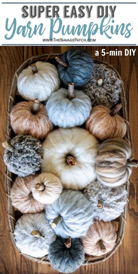 Diy Lodge Decor Projects, Boho Ghost Decor, Yarn And Stick Crafts, Ghost Yarn Wall Hanging, Retail Pumpkin Display, Fall Outdoor Crafts Diy, Chunky Yarn Projects Christmas, Non Orange Fall Decor, Rope Pumpkin Crafts