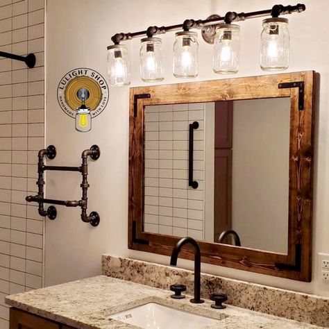 Rustic Bathroom Mirror Frame, Rustic Mirror Bathroom, Rustic Bathroom Mirror, Farmhouse Bathroom Mirror, Distressed Wood Mirror, Cottage Mountain, Rustic Bathroom Mirrors, Bathroom Mirror Ideas, Farmhouse Mirror