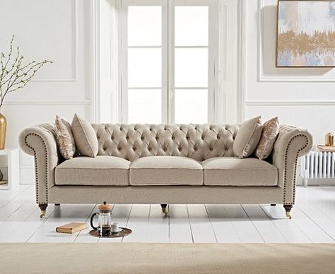 Beige Sofa Living Room, Chesterfield Sofa Living Room, Sofa Chesterfield, Chic Sofa, Set Sofa, Beige Sofa, Living Room Sofa Design, Classic Sofa, Linen Sofa