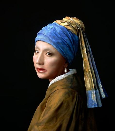 Yasumasa Morimura Vermeer Study: Looking Back (Mirror), 2008 Chromogenic print mounted on canvas Edition of 10 and 3 artist's proofs 17 1/2 X 15 3/8 inches (44.5 X 39 cm) Cindy Sherman, Andy Warhol Museum, Dutch Golden Age, Willem De Kooning, Art Parody, Johannes Vermeer, Art Japonais, Japanese Artists, Rembrandt