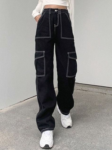 7949e456002b28988d38185bd30e77fddesc53479760ri Cargo Pants Outfit Girl, Black Baggy Jeans Outfit, Cargo Pants Outfit Winter, High Waist Cargo Jeans, Cargo Pants Aesthetic, Cargo Jeans Outfit, Black Cargo Pants Outfit, Outfits Baggy, Jeans Online Store