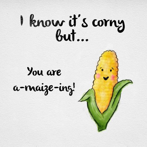 I know it's corny but... You are a-maize-ing! Cheesy Puns, Cheesy Valentine, Punny Cards, Funny Food Puns, Punny Puns, Love Puns, Cute Puns, Funny Jokes To Tell, Pun Card