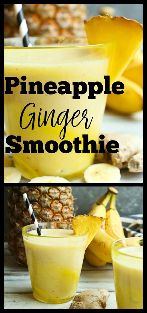 Pineapple Smoothie Recipe, Ginger Smoothie Recipes, Pineapple Banana Smoothie, Pineapple Smoothie Recipes, Smoothies Vegan, Banana Smoothie Bowl, Banana Smoothie Recipe, Ginger Smoothie, Photo Food