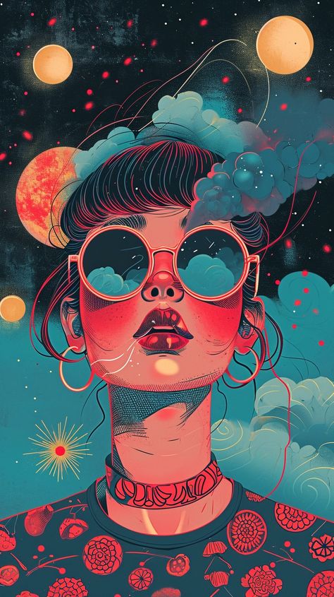 ✨🚀Charming Illustrations with Midjourney Prompts: Tap the Link in my Profile👉🔗 Woman With Glasses, Art Room Posters, Japanese Pop Art, Pop Art Images, Pop Art Drawing, Procreate Ipad Art, Abstract Painting Techniques, Print Design Art, Pop Art Illustration