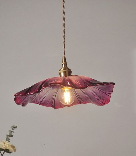 ceiling light Glass Sunflower, Ceiling Light Fittings, Luminaire Vintage, Sunflower Pendant, Romantic Lighting, Styl Vintage, Design Del Prodotto, Brass Lamp, Purple Glass