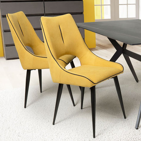 If you are on the lookout for statement pieces, you might want to take a look at yellow dining room chairs. With their bright and sunny colour, they are a bold choice and make it easy to create a vibrant look. Black Metal Dining Chairs, Yellow Dining Chairs, Yellow Dining Room, Chair Pictures, Futuristic Style, Metal Dining Chairs, Chair Bench, Black Legs, Futuristic Design