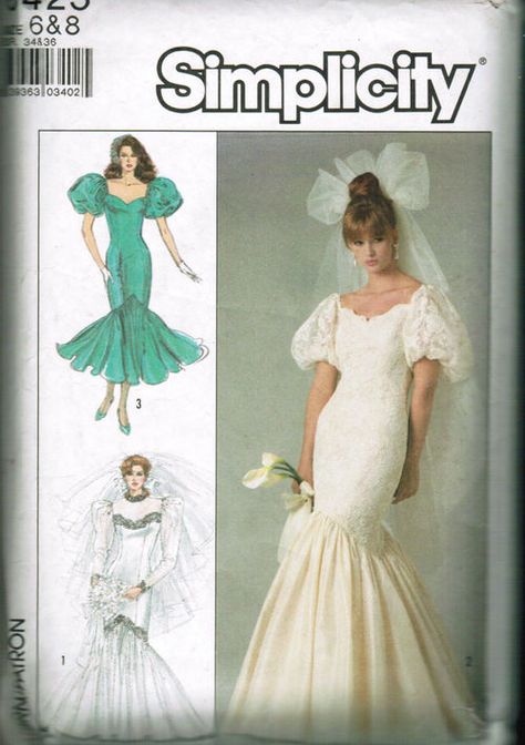 Wedding Dresses 80s Vintage, 1980's Dresses, Bridesmaid Dress Sewing Patterns, Bridal Sewing Patterns, Evening Gown Pattern, Wedding Dress Sewing Patterns, Patterned Bridesmaid Dresses, Mermaid Style Wedding Dress, Sewing Wedding Dress