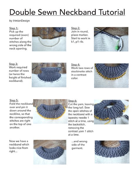 Knit. Love. And knit again.: Double Sewn Neckband Photo Tutorial Knit Fashion Pattern, Easy Sweater Knitting Patterns, Knitting Help, Crochet Hack, Knitting Machine Patterns, Knitting Stiches, Knitting Instructions, Knit Stitch Patterns, Double Knit