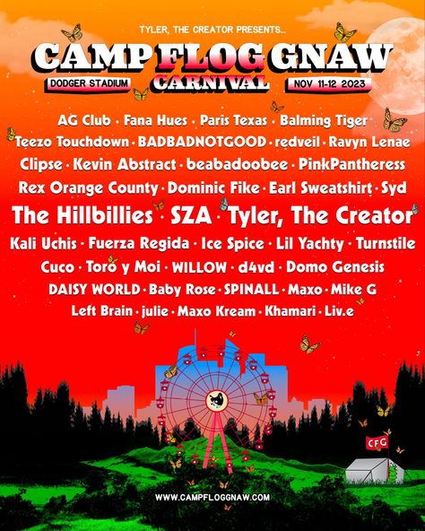 The Hillbillies Kendrick, Camp Flog Gnaw, Toro Y Moi, Music Festival Camping, Kevin Abstract, Earl Sweatshirt, Lil Yachty, Festival Camping, Dodger Stadium