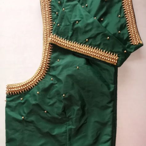 Green Blouse Designs For Saree Silk, Aari Simple Blouse Design 1000, Green Color Blouse Designs, Green Colour Blouse Designs, Dark Green Blouse Designs, Cut Beads Aari Work Design, Green Aari Work Blouse, 1000 To 1500 Range Aari Work Blouses, 500 Rs Aari Work Design