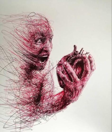 Ballpoint pen madness. Art by ilokunst / IG Creepy Sketches, Rage Art, Drawings With Meaning, Anger Art, Scary Drawings, Ink Pen Art, Art Zine, Scribble Art, Deep Art