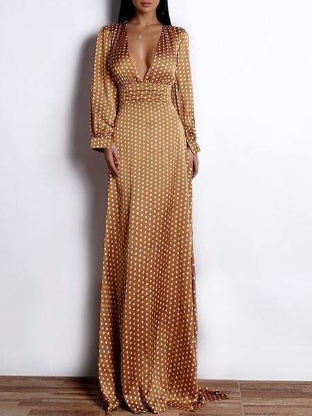 Bohemian Dress Long Sleeve, Gaun Fashion, Polka Dot Maxi Dresses, Maxi Dress Pattern, Looks Chic, Bohemian Dress, Classy Dress, Polka Dot Dress, Mode Outfits