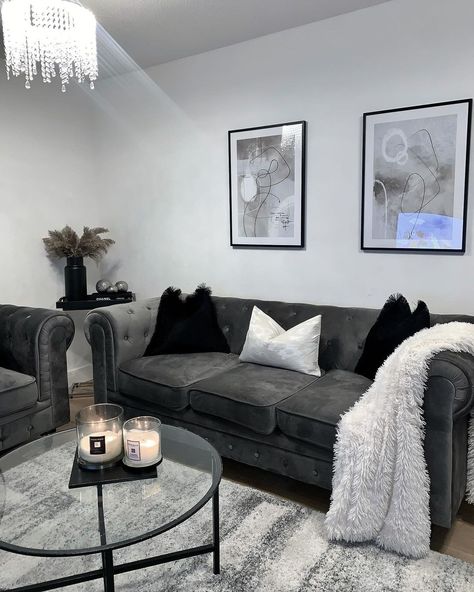 White And Grey Sitting Room Ideas, Modern Grey Black White Living Room, Living Room Grey Walls Decor, Wall Art Living Room Gray Couch, Silver Grey Living Room Decor, Black Grey And White Living Room Decor, Grey And White And Black Living Room, Grey White And Silver Living Room, Black And Grey Couch Living Rooms