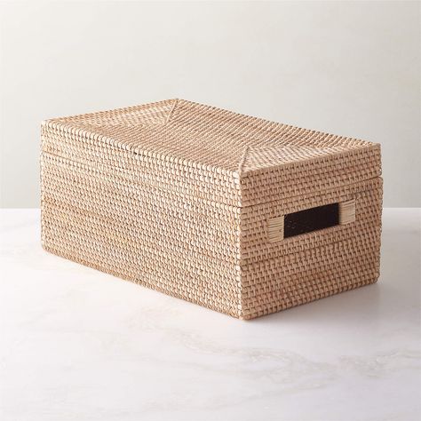 Emme Rectangular Handwoven Natural Rattan Storage Basket + Reviews | CB2 Organisation, Storage Baskets For Clothes, Baskets Square, White Storage Baskets, Teak Storage, Rattan Storage Basket, Black Friday Furniture, Black Rattan, Rattan Storage