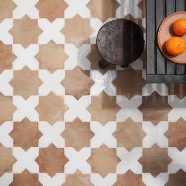 Parma Collection | TileBar.com San Miguel De Allende, Portugal Kitchen, Patio Floors, Bath Board, Star Tile, Terracotta Floor, Tile Edge, Traditional Tile, White Polish